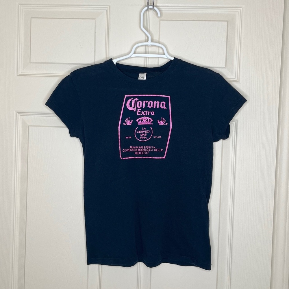Vintage Corona Short Sleeve Shirt Pink And Black XL Cotton Womens